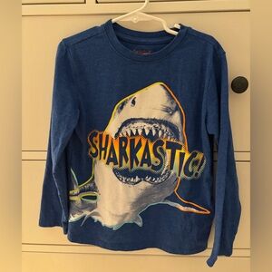 Cat & Jack Blue Sharkastic Kids Shirt, Size 4/5 XSmall